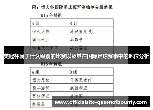 美冠杯属于什么级别的比赛以及其在国际足球赛事中的地位分析 美冠杯属于什么级别的比赛以及其在国际足球赛事中的地位分析