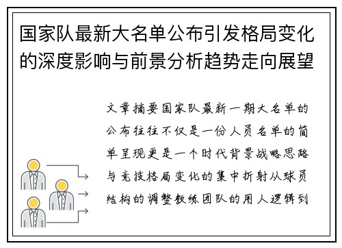 国家队最新大名单公布引发格局变化的深度影响与前景分析趋势走向展望 国家队最新大名单公布引发格局变化的深度影响与前景分析趋势走向展望
